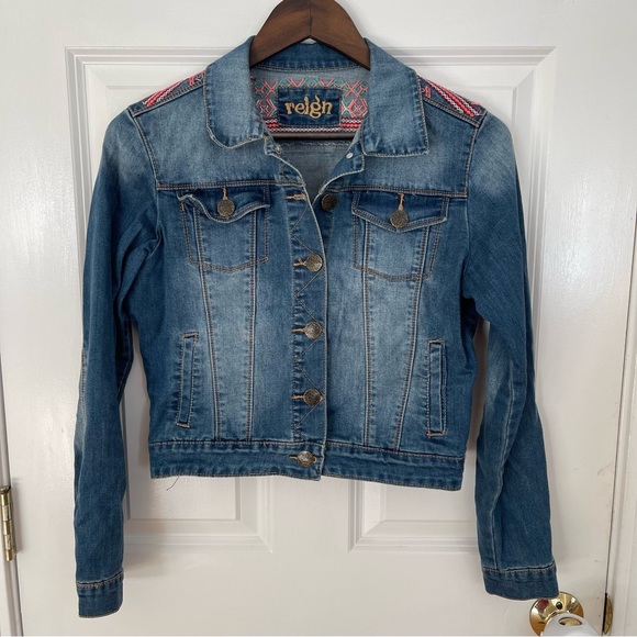 Reign Embroidered Denim Jean Jacket - Picture 1 of 12